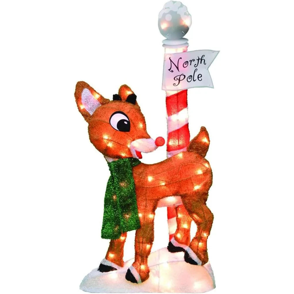 

Red Nosed Reindeer Outdoor Christmas Decoration, Equipped with 70 Transparent LED Lights, 32 Inch