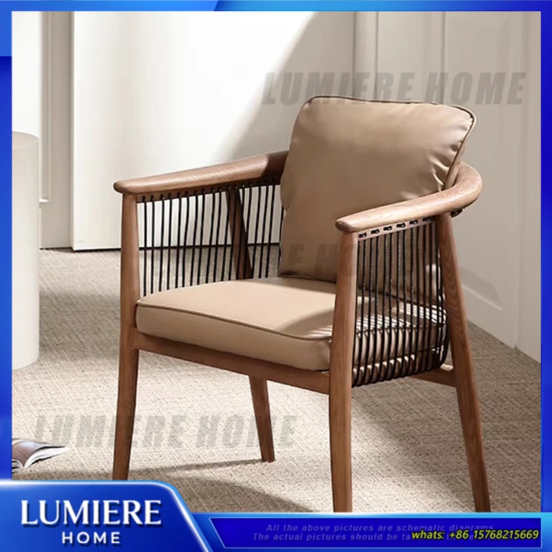 

Vintage Solid Wood Upholstered Dining Chair Backrest Chinese Style Home Living Room Tea Chair North American Walnut Ash Wood