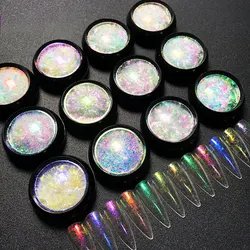 1Box Chameleon Nail Flakes Chrome Powder Fire Crystal Opal Flakes Gold Leaf For Nail Aluminum Foil Glitter Manicure Aurora Dust