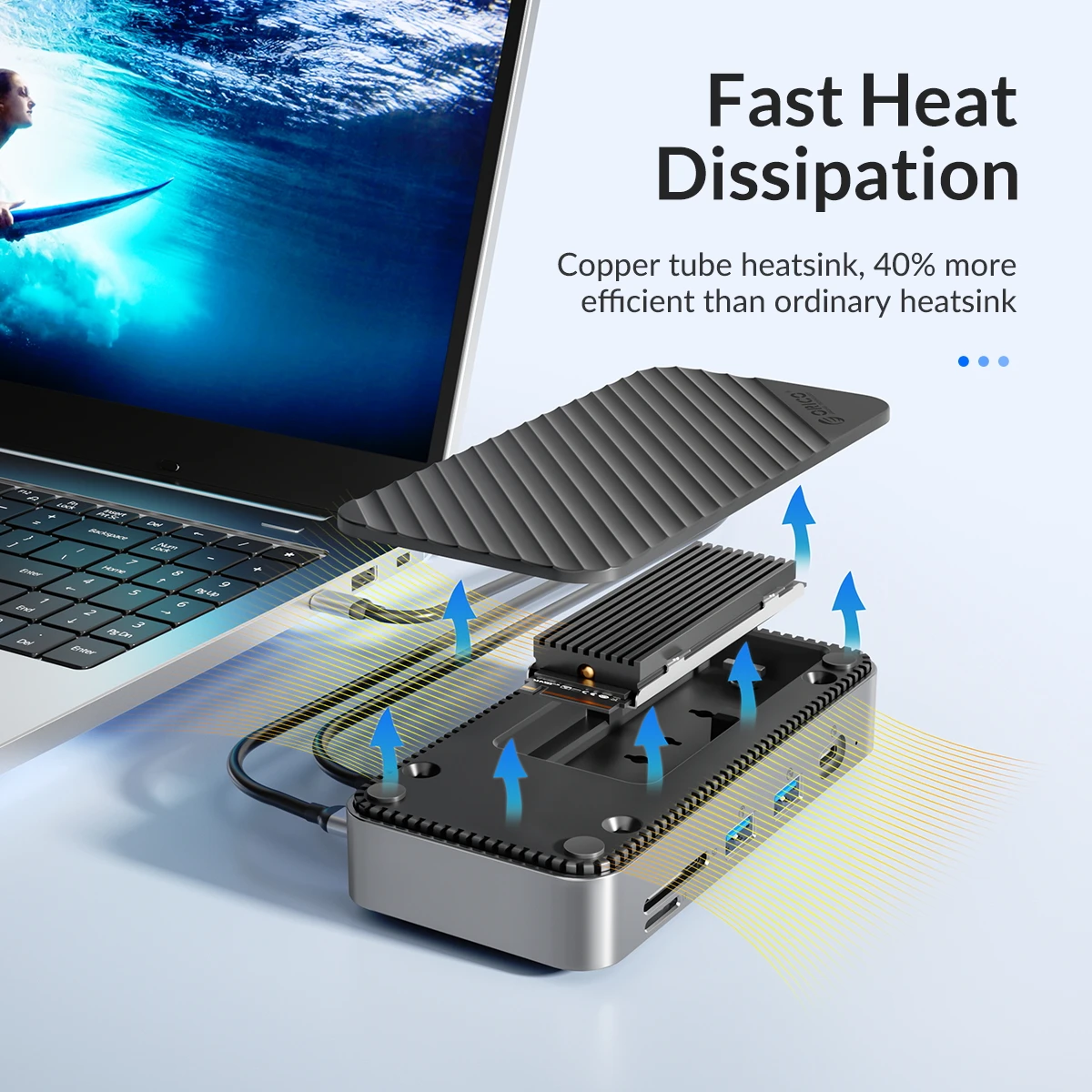 ORICO USB C HUB with Cooling Fan M.2 NVMe SATA SSD Enclosure External 10Gbps 4K 60Hz HDMI-Com RJ45 SD/TF USB Docking Station