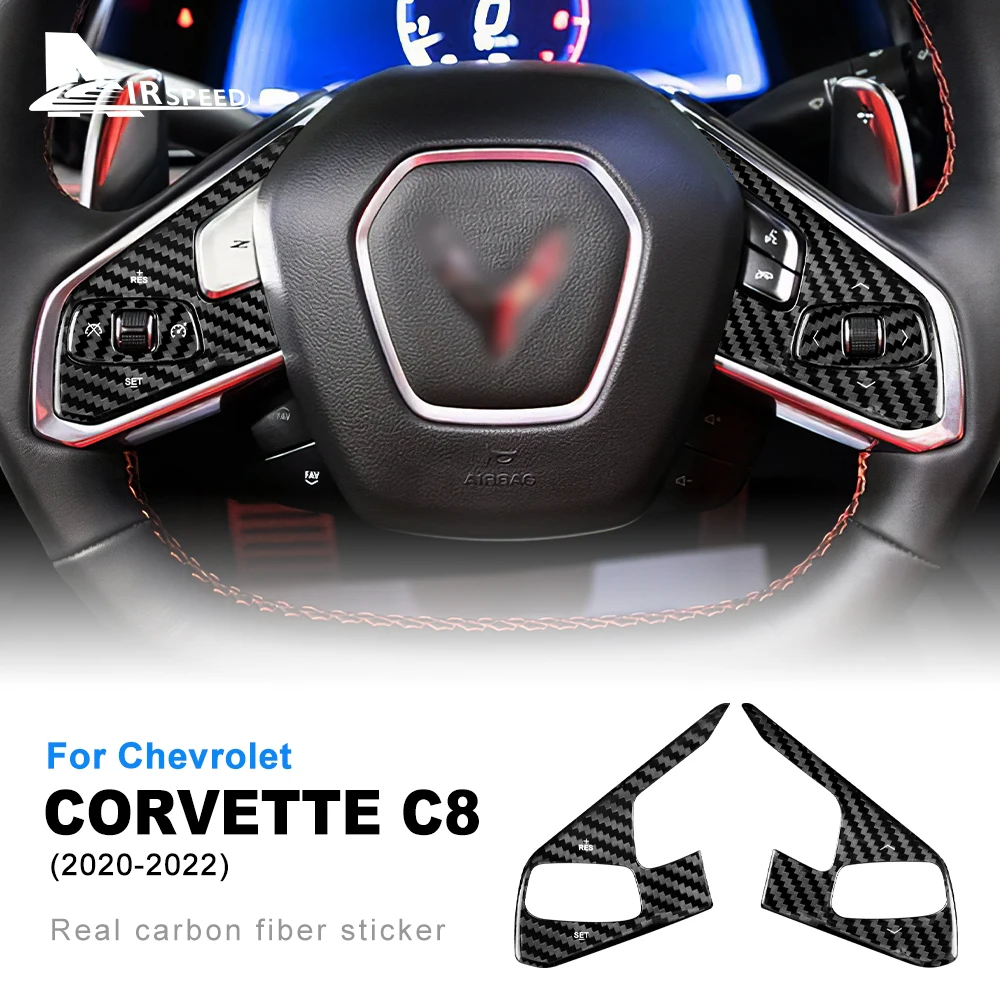 Real Hard Carbon Fiber Steering Wheel Button CoverFor Chevrolet Corvette C8 2020 2021 2022 2023 Interior Accessories Sticker