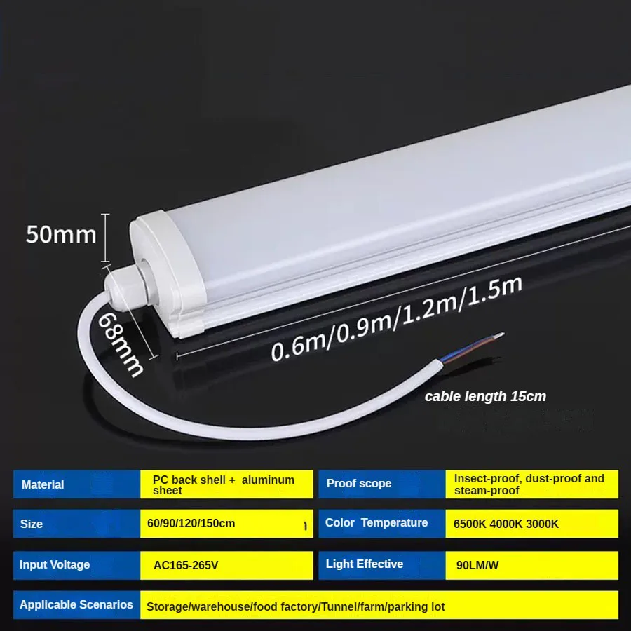 10PCS/lot AC110V 220V Waterproof LED Purification Lamp Tube 40W 50W 72W 96W 1FT 2ft 3ft 4ft 6500K 3000K  Moisture Insect-proof