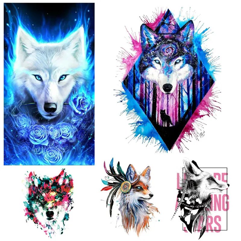 

Watercolor Wolf Fox Stickers Patches on Clothes Animals Iron-on Transfers for Clothing Thermoadhesive Patch for Men's Jackets