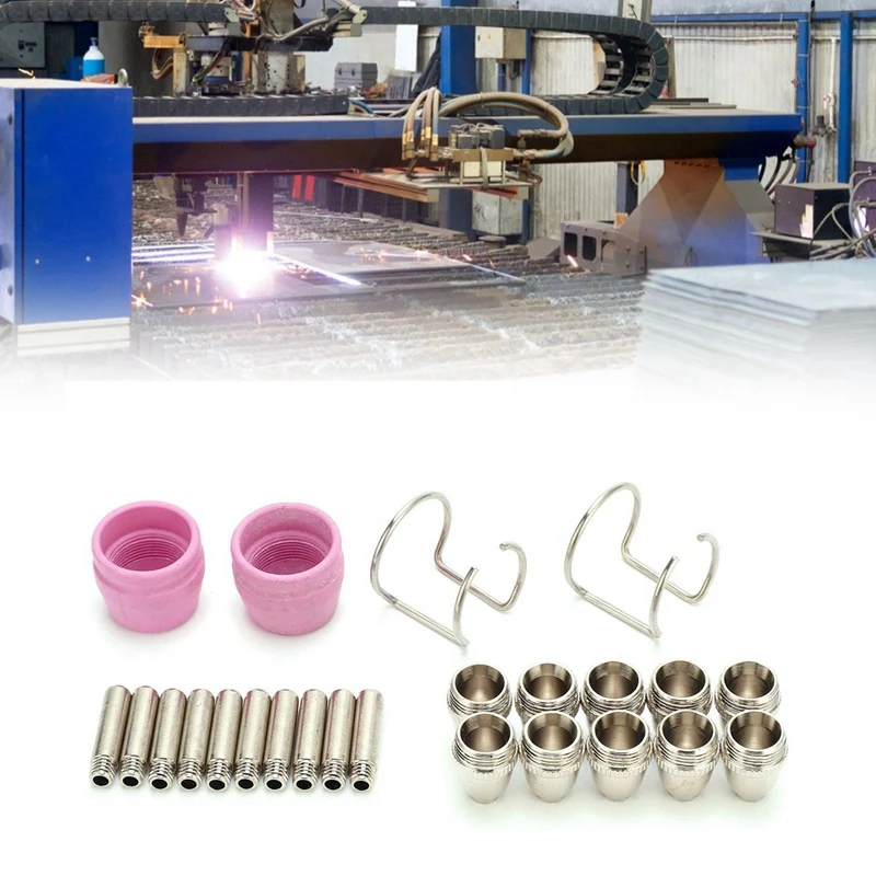 55Pcs Ceramic Air Plasma Cutting Torch Nozzles Consumables Contact Tips For SG‑55 AG‑60 WSD‑60P Easy Install Easy To Use