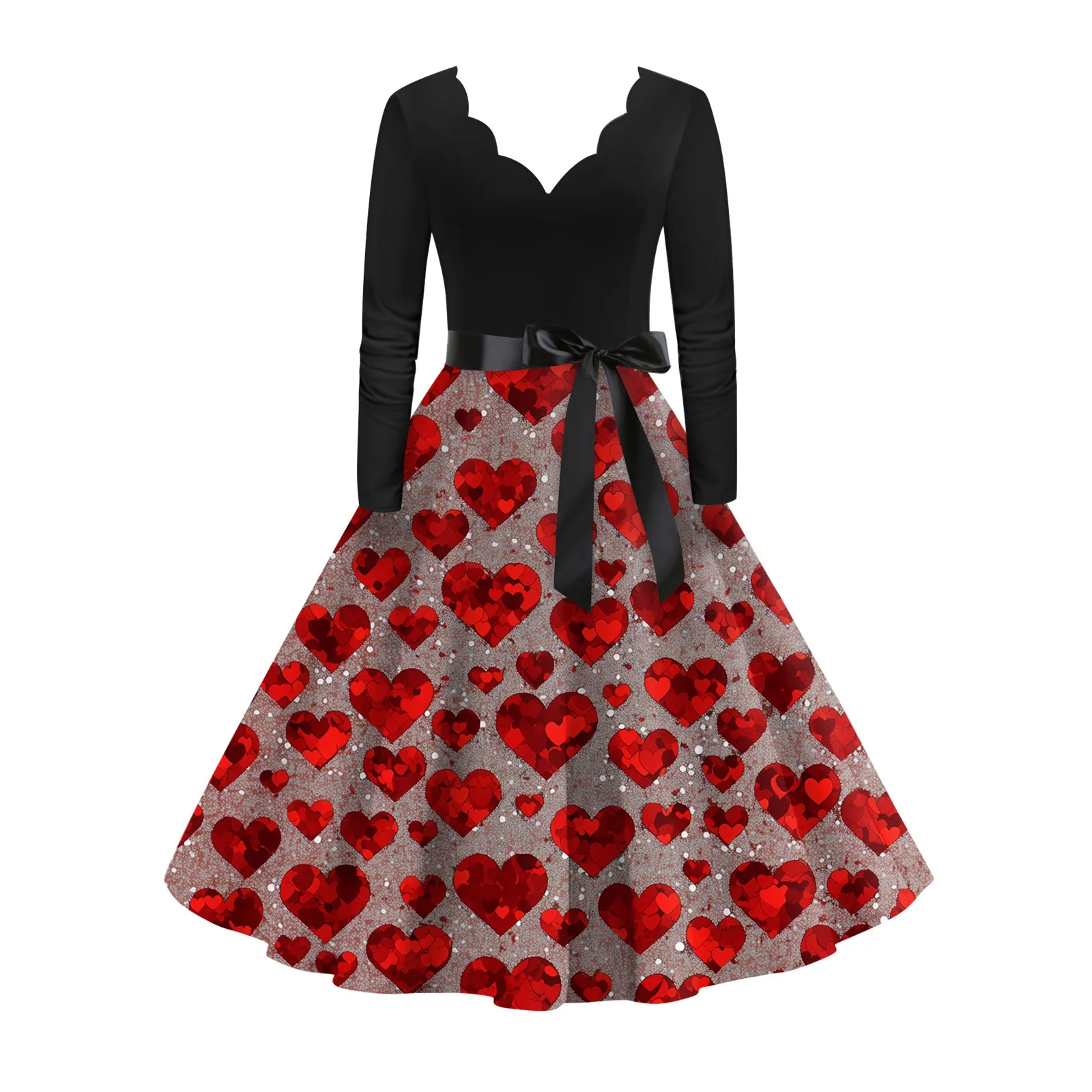 Dresses Heart-Print Dress Women Long-Sleeve Vintage A-Line Midi Dress Date Party Wedding Anniversary Evening 2026 Fashionable