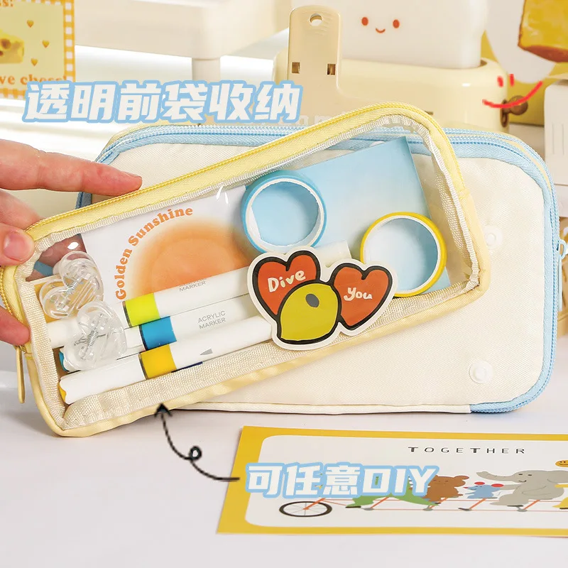 Large Capacity Transparent Dopamine Removable Pencil Bag Simple New High Value Pain Bag Stationery Bag Back To School