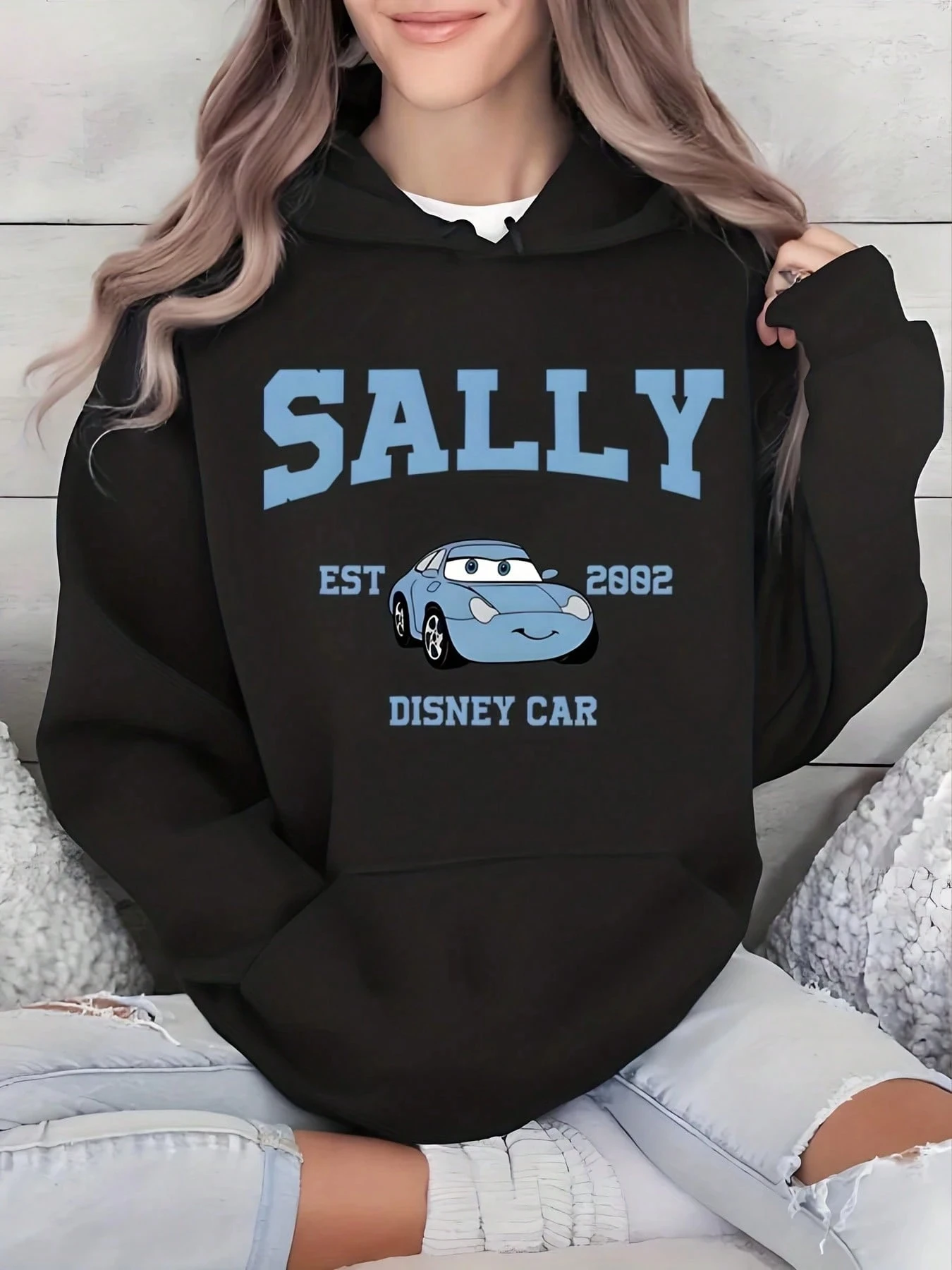 Disney Sally Carrera Hoodie für Damen, Herbst und Winter, Fleece-Kapuzenpullover, Unisex, Streetwear, Übergröße, locker, lässig