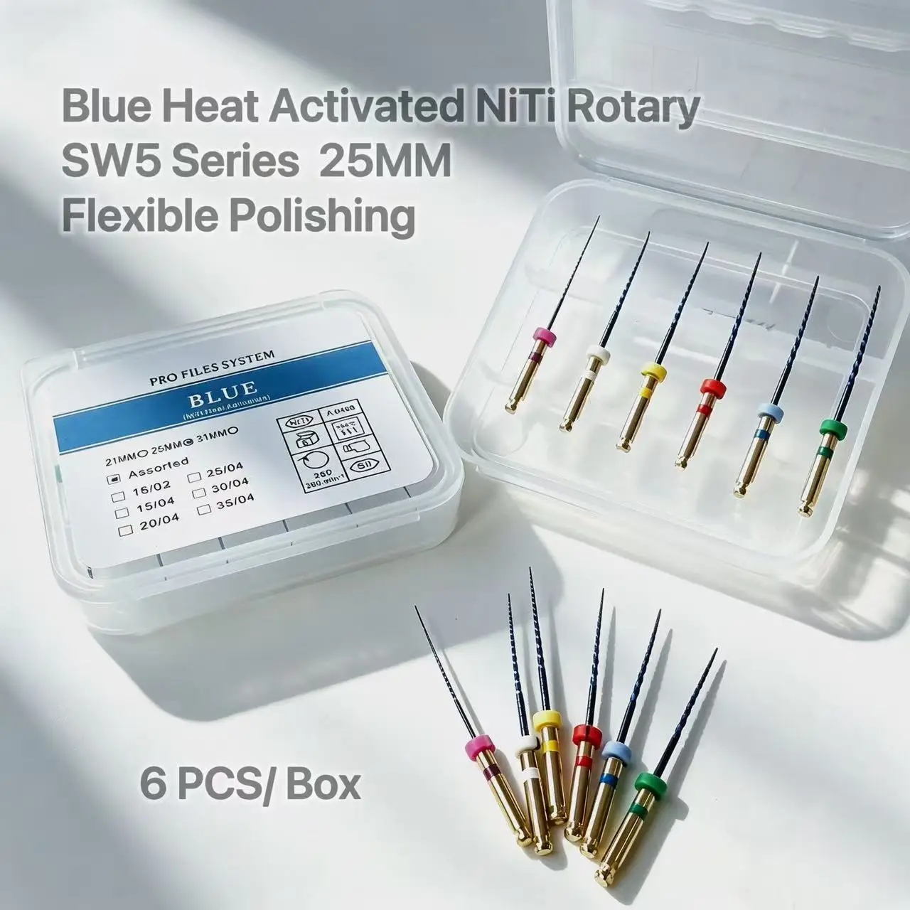 

6Pcs Blue Heat Activated NiTi Rotary Files SW5 Series Flexible Precision Polishing Tools For Finshing