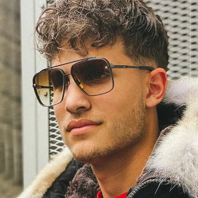 Neue Fashion Square Sonnenbrille Männer Luxus Marke Designer Metall Sonnenbrille Vintage Pilot Shades Brillen Oculos De Sol – Detail 2