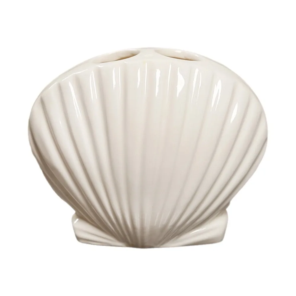 

3D Shell Shape Toothbrush Holder Ceramic Decorative Toothbrush Seat Cartoon Bathroom Storage Rack Children's Room