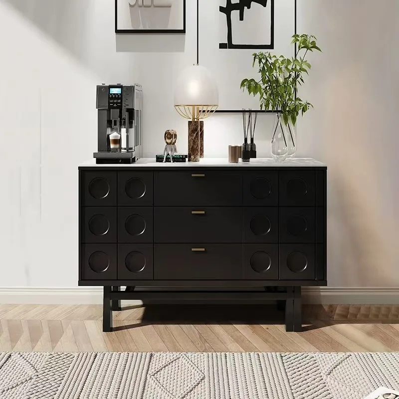 

French cream style solid wood dining side cabinet rock slab living room Italian light luxury high-end art decoration locker