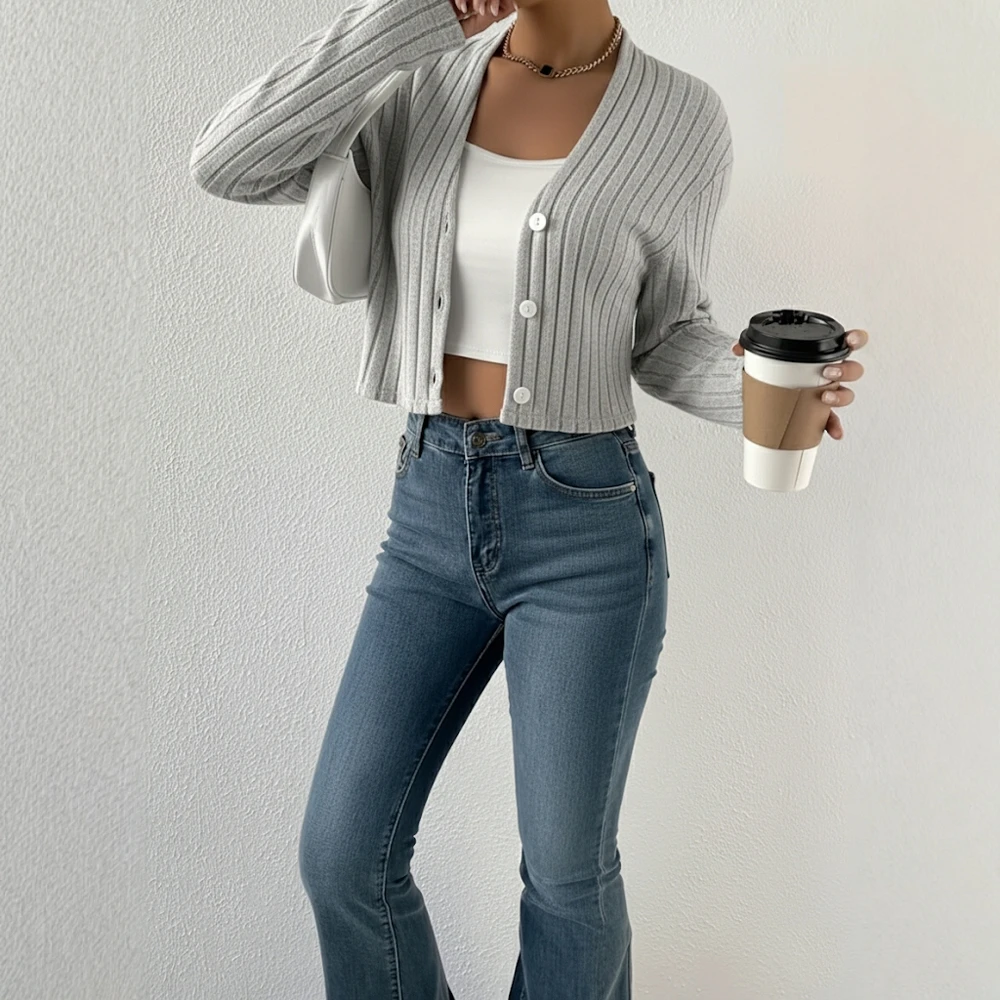 

Autumn Winter Long Sleeve Round Neck Cardigan Women's Casual Fit Fashion Straight Arm Length Clothing Open Front Knitwear