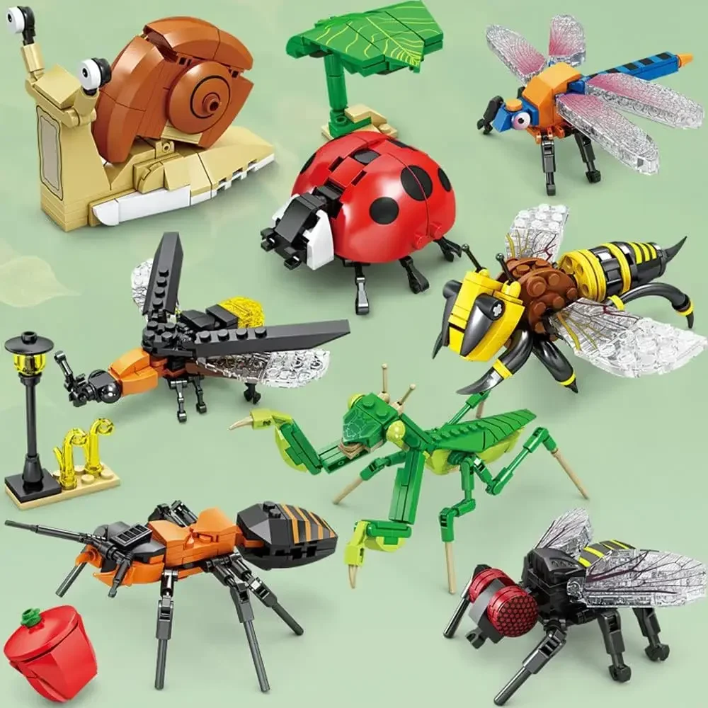 Ensemble de blocs de construction d'insectes et d'insectes pour enfants, jouets de puzzle, équation de scarabée et de mante, nuits d'escargot, jeu de cerveau, cadeau d'animaux