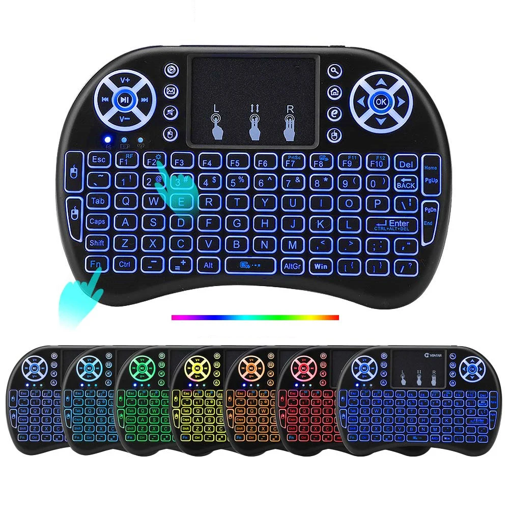I8 Mini คีย์บอร์ดไร้สาย 2.4G Bluetooth 3 สี Backlit ภาษาอังกฤษรัสเซีย Air Mouse รีโมททัชแพดสําหรับ Android TV Box PC แล็ปท็อป