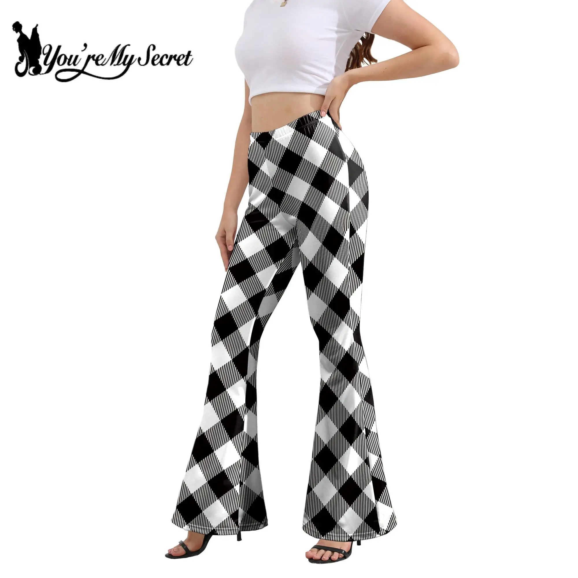 [You're My Secret] Flared Pants for Women Lady Elegance Fashion Halloween High Waist Holiday Party Stripe Printing Trousers