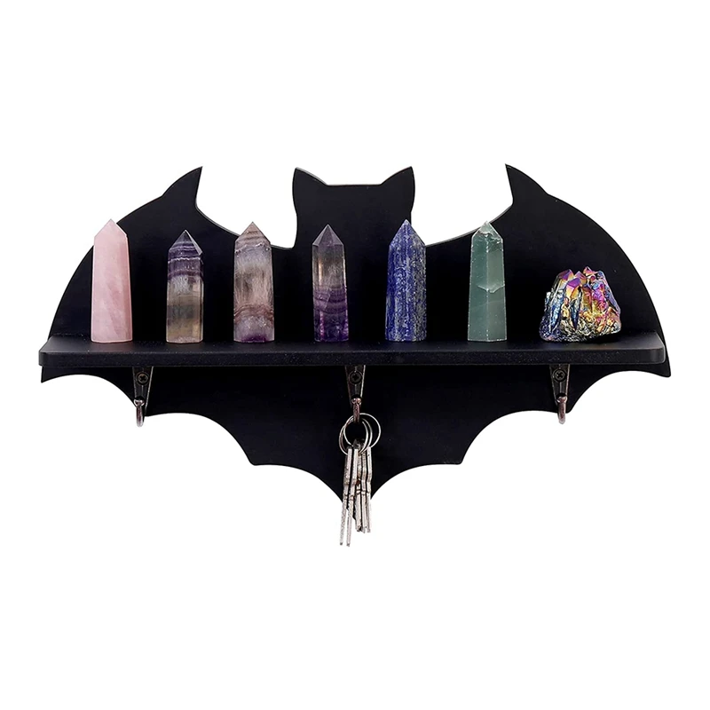 1 Piece Crystal Shelf Spooky Floating Shelves Goth Decor Bat Shelf Hanging Wooden Shelf For Wall Witchy Room