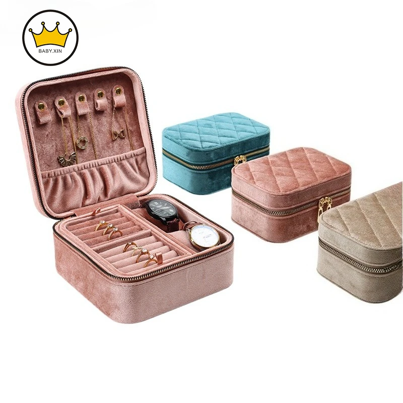 

Портативный дорожный органайзер для ювелирных изделий с застежкой-молнией, круглый угловой мягкий бархатный чехол для хранения ожерелья, колец, сережек