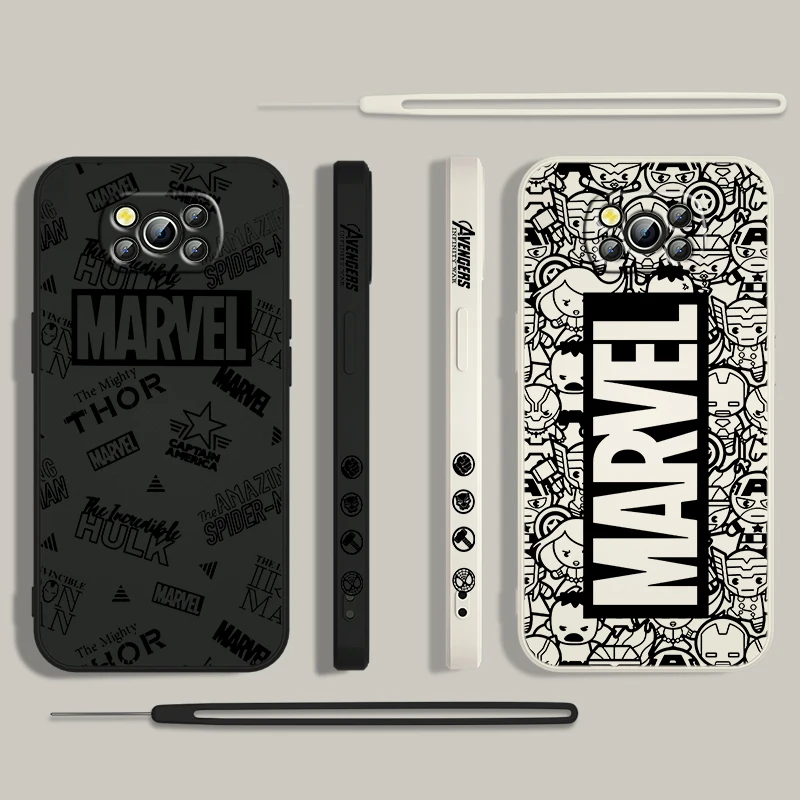 Super Hero Logo For Xiaomi Poco Cover For X4 X3 F4 NFC M6 M5 M4 M3 GT S Pro 4G 5G Liquid Left Rope Phone Case