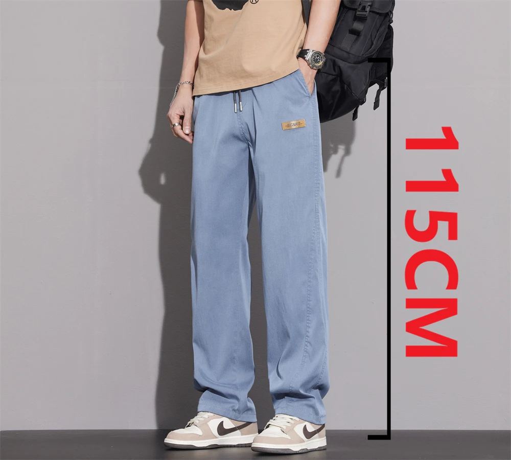 

2025 New Summer Vintage 190cm Tall Man Pants 115 Extra-long Length Elastic Waist High Quality Work Pants Ice Shreds Breathable