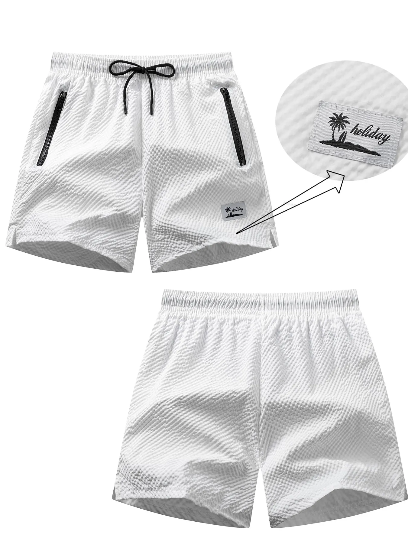 Men's Bubble Grid Beach Shorts Quick Dry Swim Trunks Zipper Pockets Elastic Waist Holiday Patch Casual Summer Board Shorts