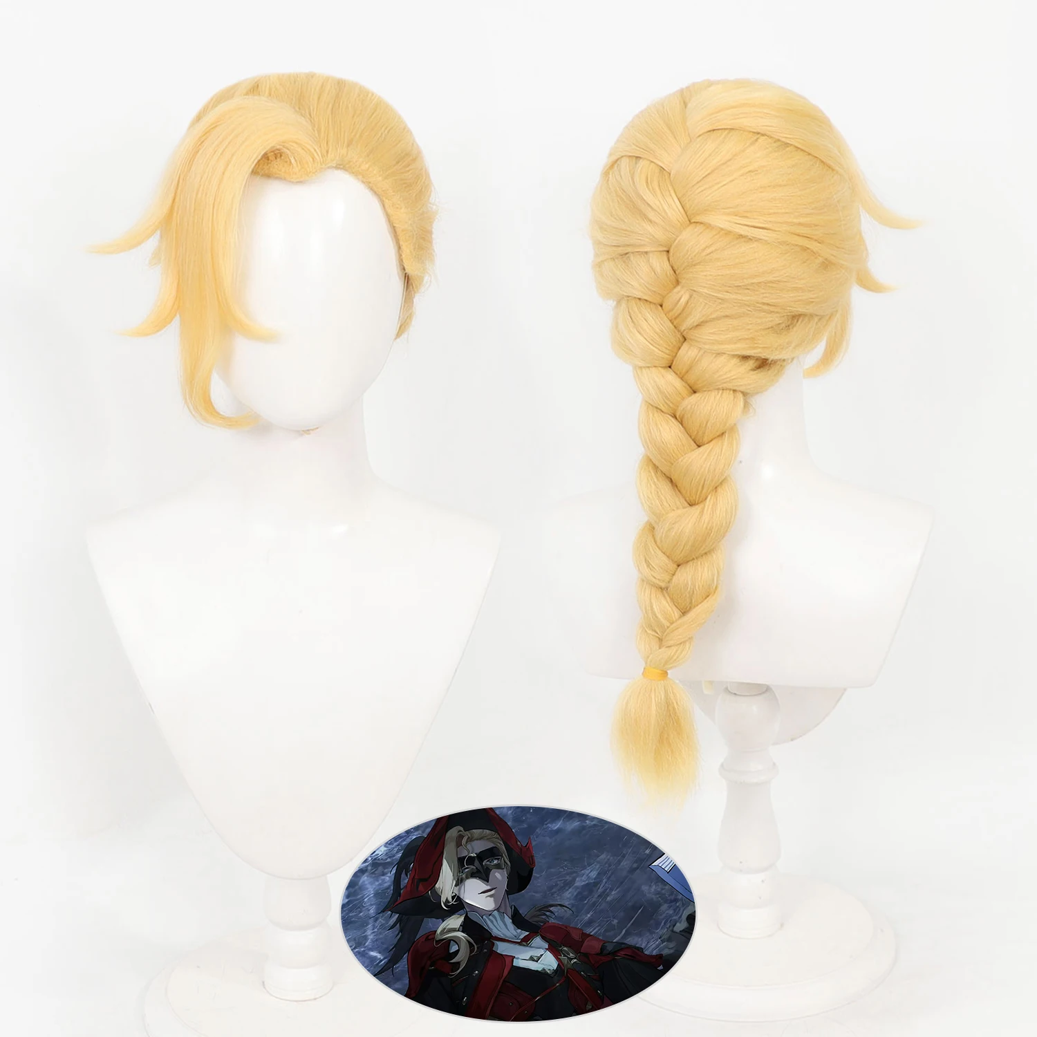Blonde Braid Synthetic Cosplay Wig Heat Resistant Fluffy Corn Silk Wig with Natural Hairline for Halloween Game Character Outfit