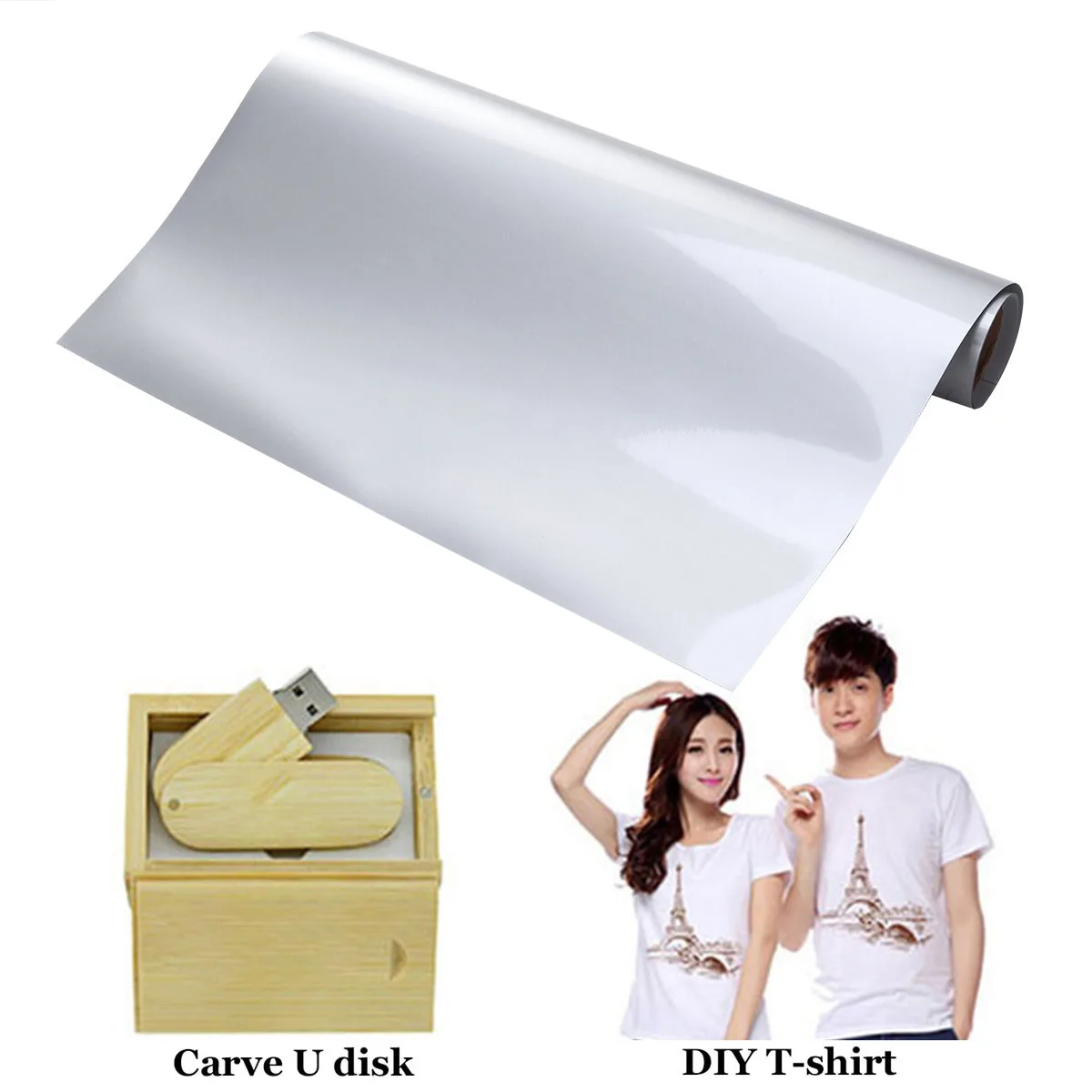 

PU Heat Transfer Vinyl Roll Gloss HTV Vinyl Film for T-Shirts Sports Clothing Other Garments and Fabrics (Silver)