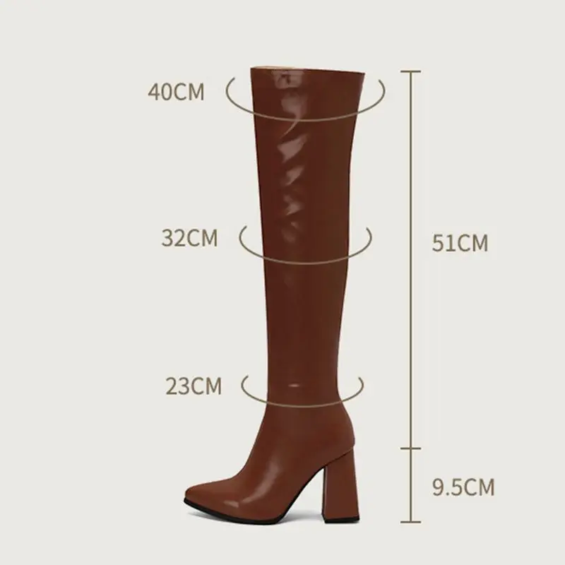 

ORCHA LISA Sexy Thigh Boots for Women Pointed Toe Block Heels 10cm Zipper Plus Size 48 49 50 Party Soft Female Stretch Booties