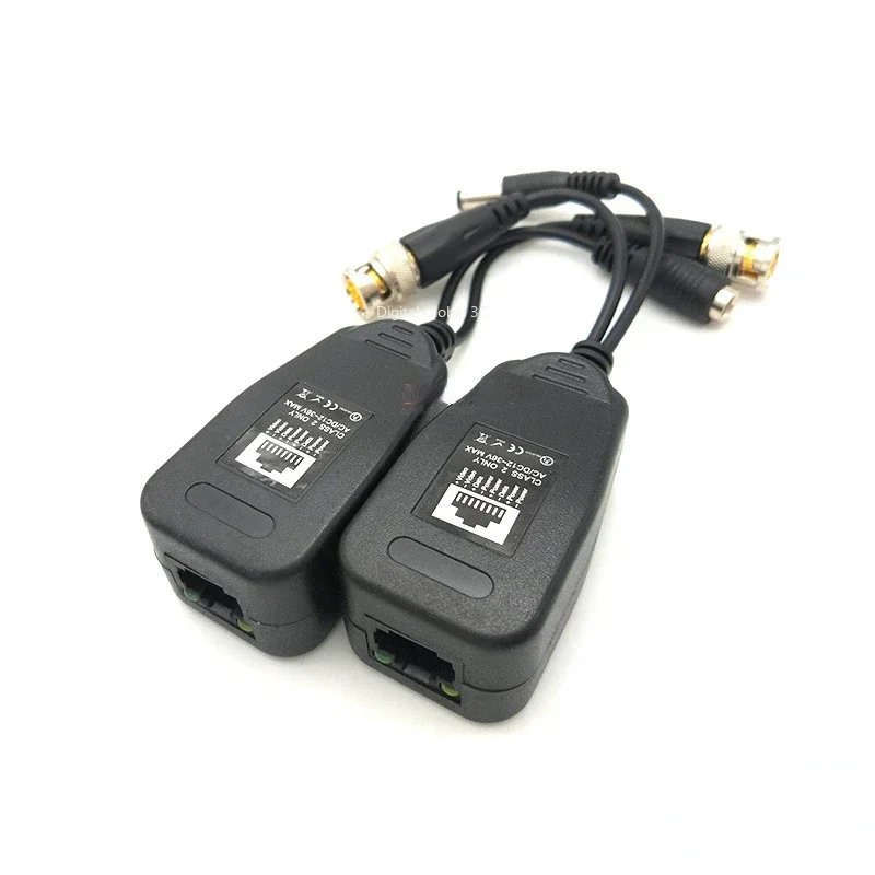 1 paire (2 pièces) de connecteurs coaxiaux BNC pour caméra vidéo CCTV, alimentation passive, balun Transcsec vers RJ45 BNC mâle