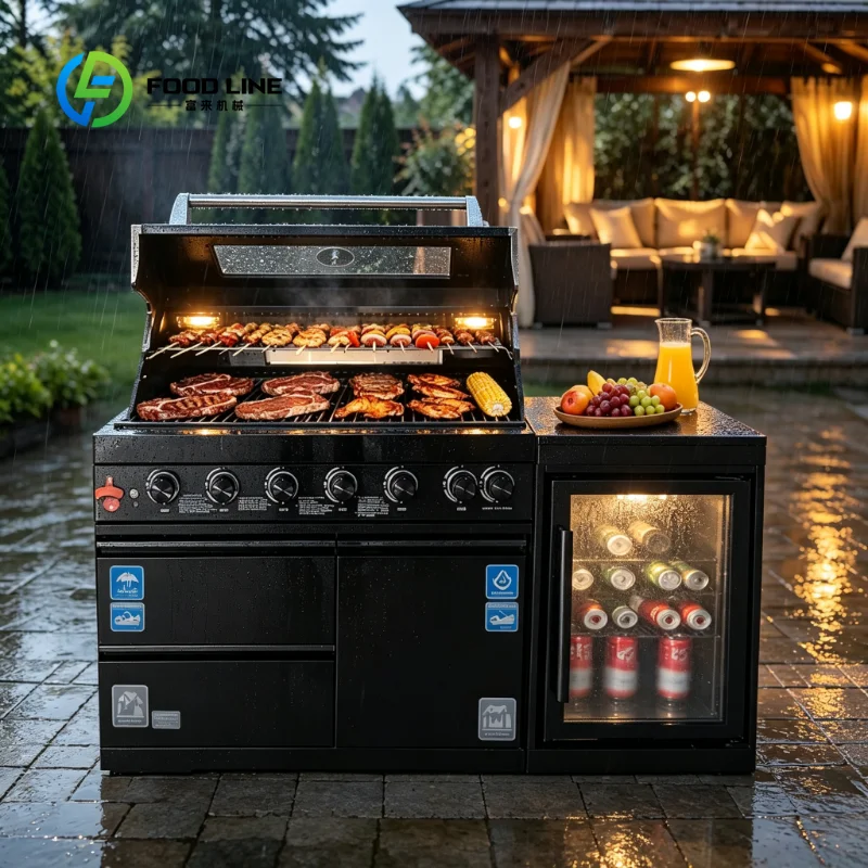 Customized 6-Burner Modern Stainless Steel Propane Gas Grill Waterproof Folding Outdoor Kitchen with Fridge