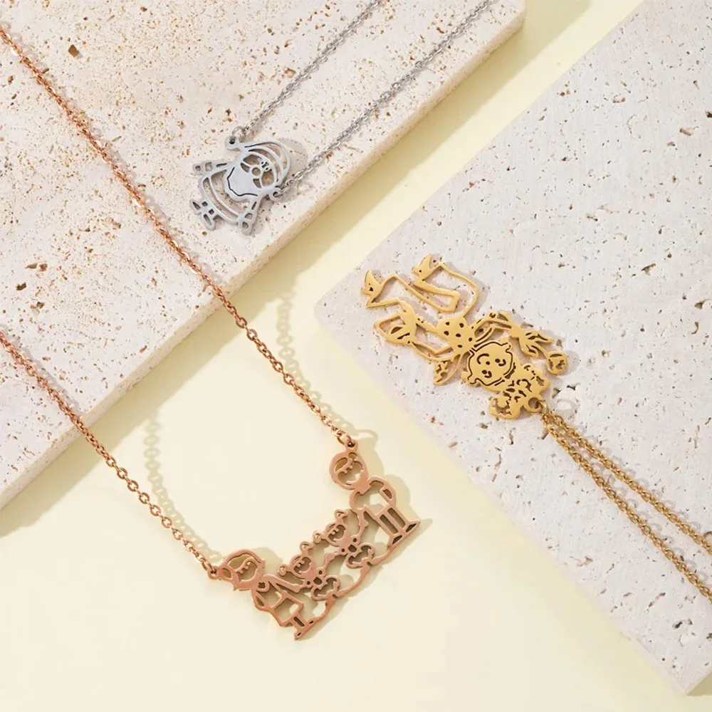 

Diamon Custom Children's Drawing Hand-Painted Necklace Bracelet Keychain Stainless Steel Kids Family for Woman Baby Jewelry Gift