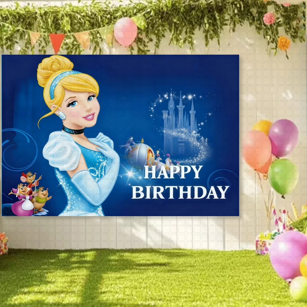 ديزني سندريلا قلعة الأميرة حفلة عيد ميلاد الديكور خلفية راية الفتيات التصوير خلفية الدعائم هدايا استحمام الطفل #4