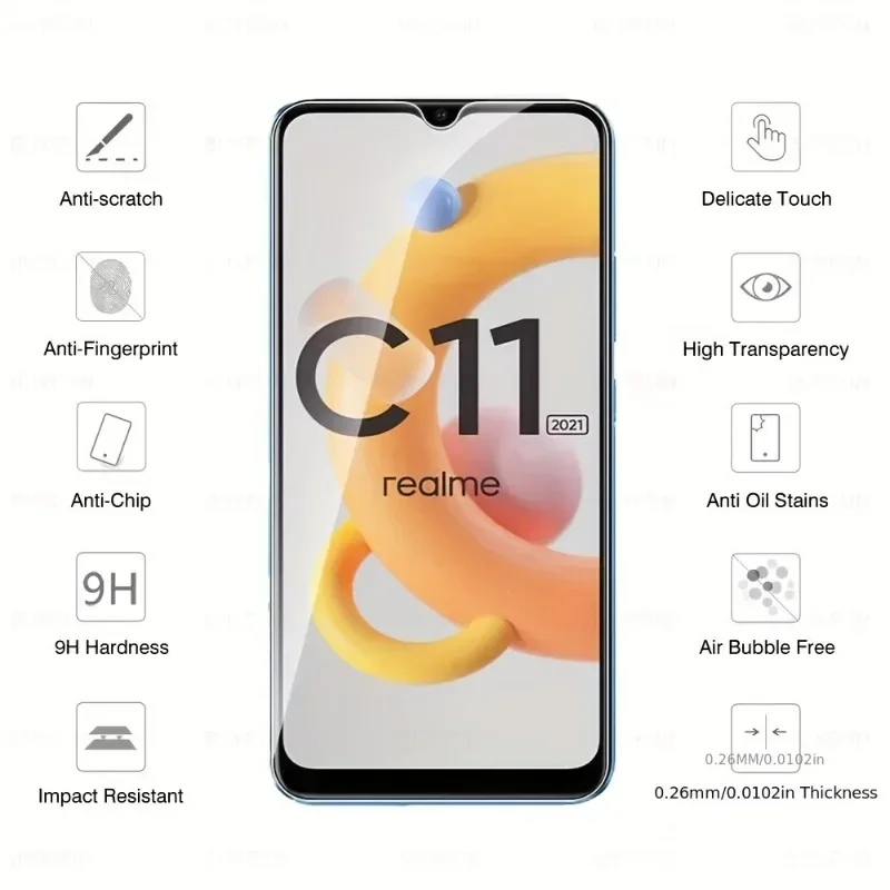 2Packs Tempered Glass Screen Protector for Realme C11 C20 C20A C15 C12 C21Y C25Y Ultra HD Clarity Anti-Scratch Glossy Surface