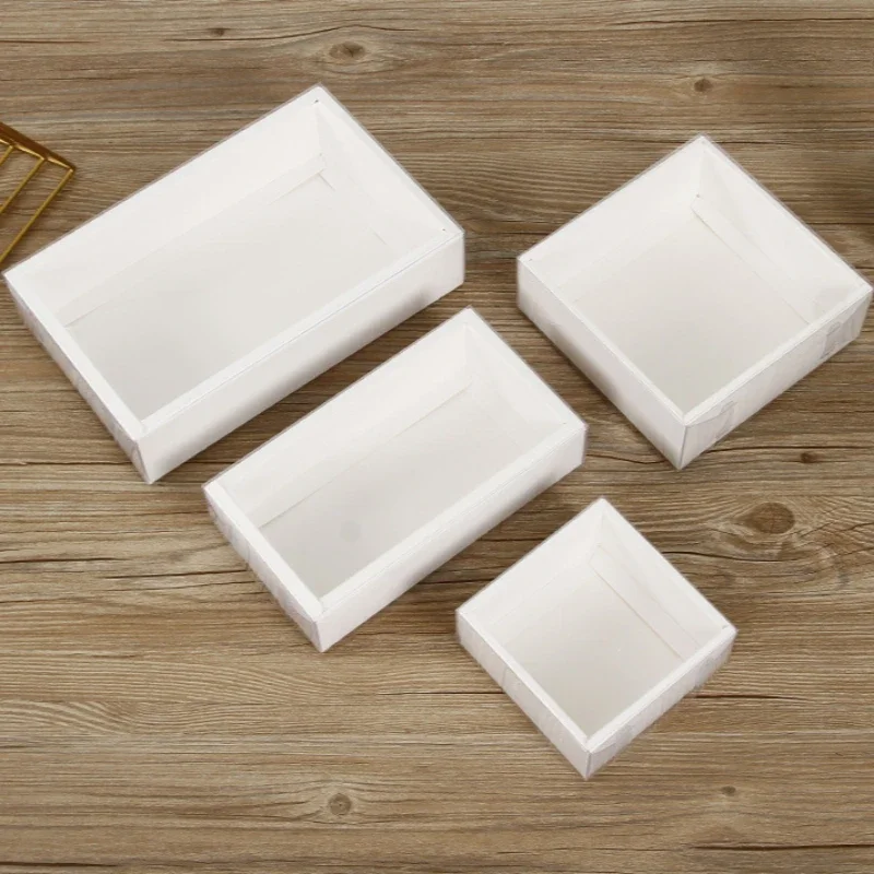 10pcs Clear PVC Lid White/Black/Kraft Paper Box Handmade Soap Candy chocolate biscuit boxes for wedding party gift wrap