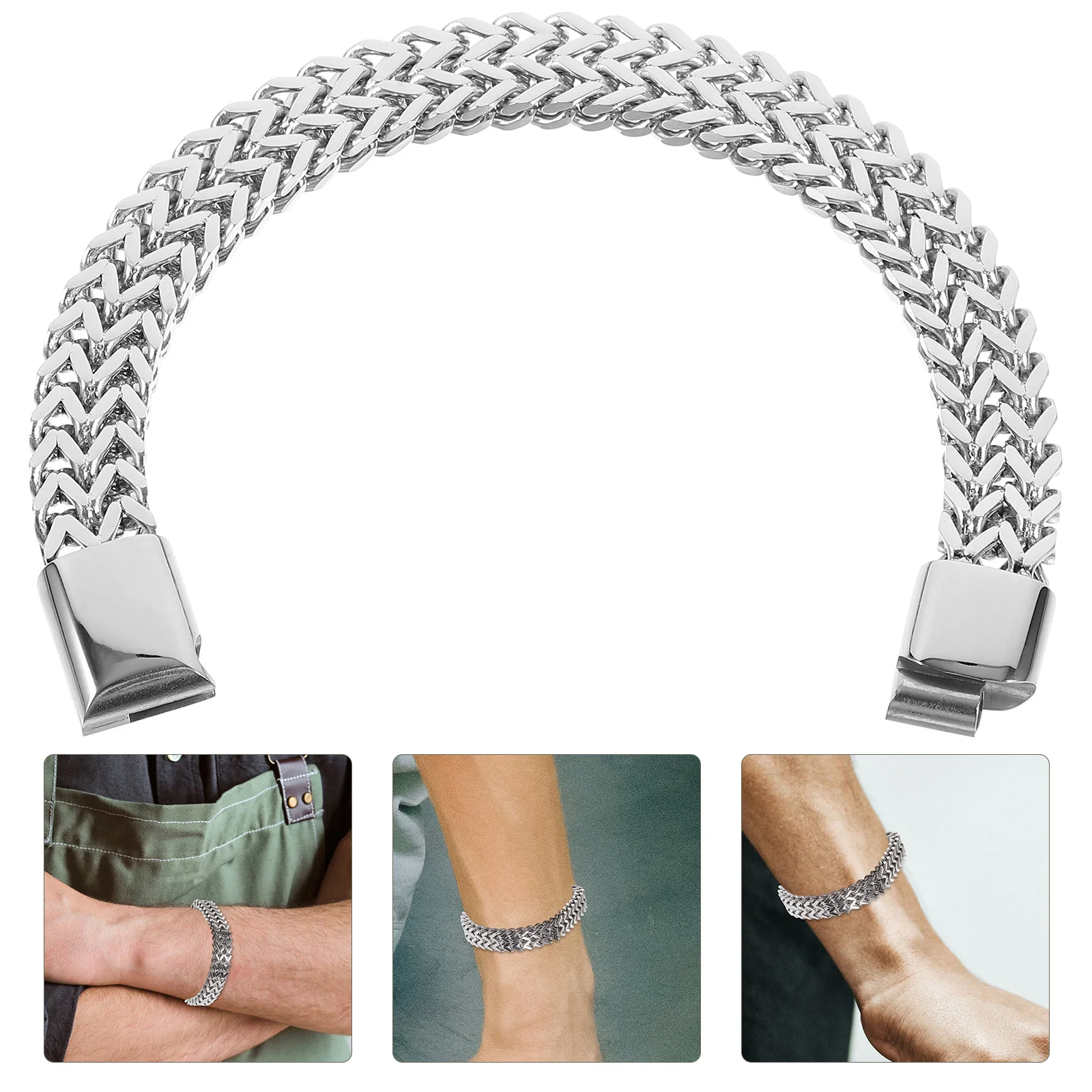 

Stainless Steel Men'S Bracelet Lock Clasp Bangle Punk Hand Chain Stress Relief Jewelry Fashionable Anti-Oxidize Personality