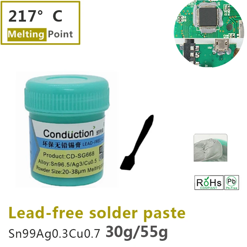 

30/55g Lead-Free Solder Paste 217℃ Repair Tin Soldering Paste BGA PCB SMD Patch Welding Chip Repair Welding Paste