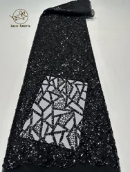 Tissu de dentelle de paillettes africaines noires pour la couture, dentelle de marié nigwin français, robe de soirée de mariage, haute qualité, 5 mètres, 2024