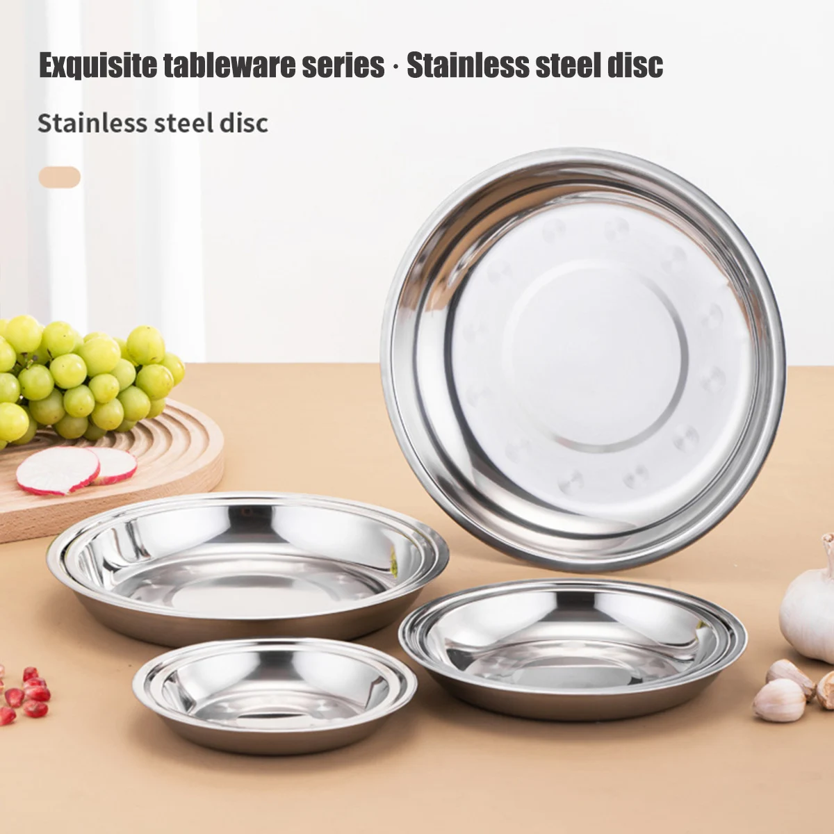 Stainless Steel Disc Snack Serving Tray Silver For Pasta Barbecue Round Plates Large Round Bowl Banquet Plate Food Child