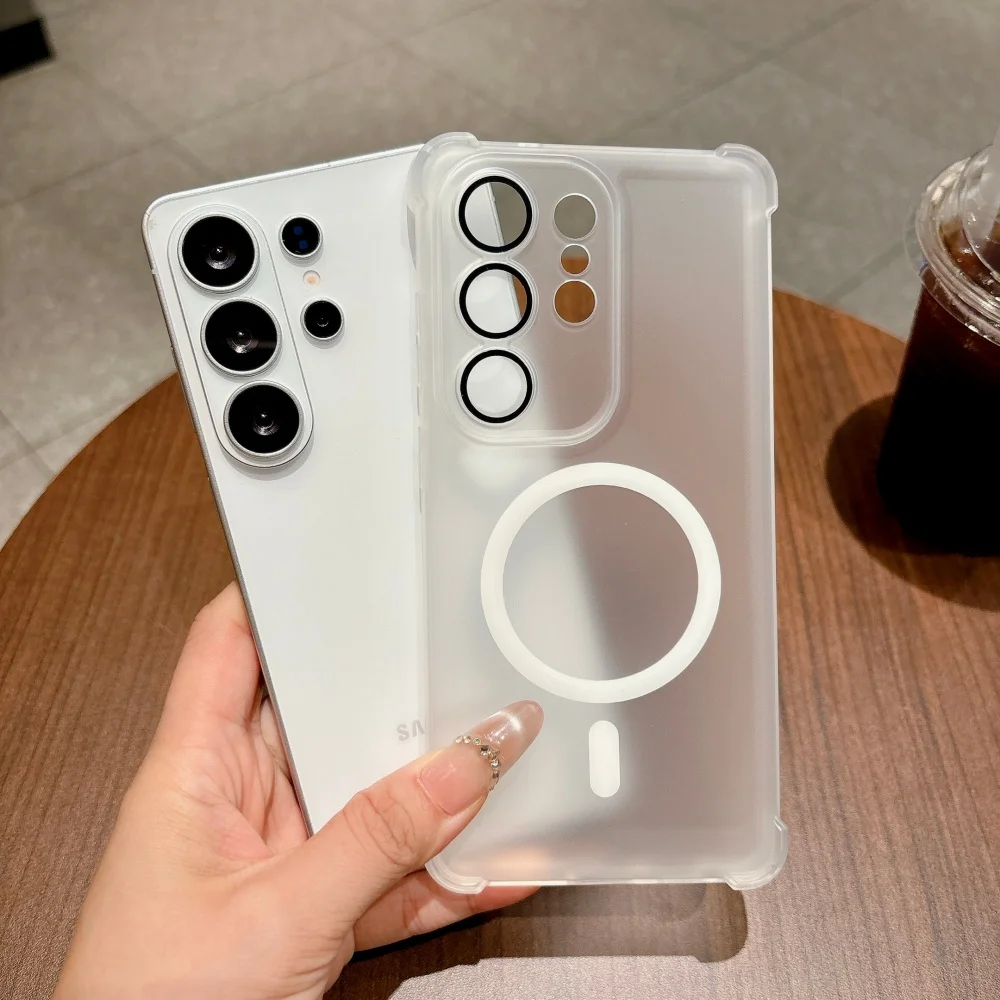 Luxury Soft For Magsafe Magnetic Phone Case For Samsung S26 S25 S24 S23 Ultra Plus Bumper Wireless Charge Anti Fall Airbag Cover