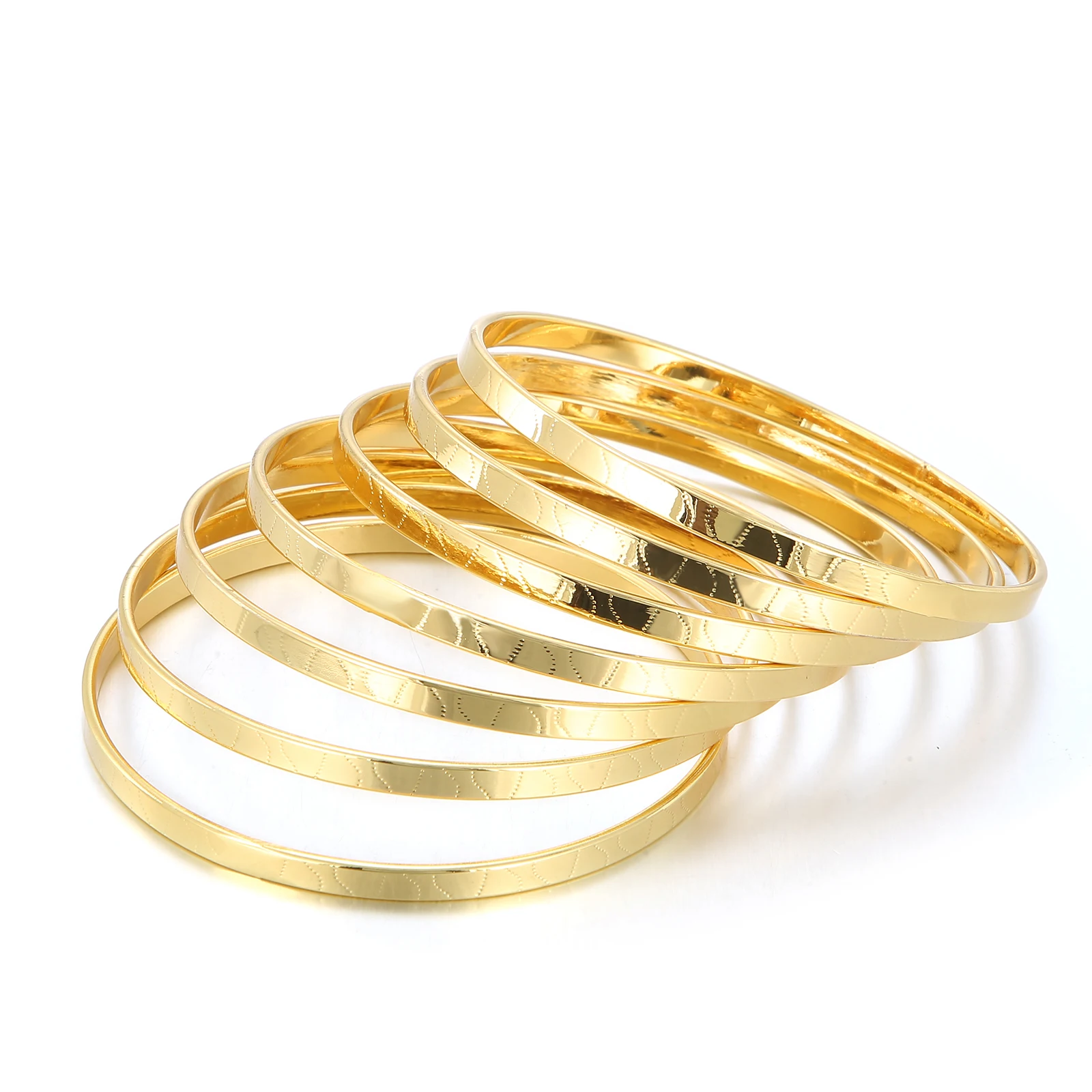 Dubai Gold Bangles For Women Men18k Gold Color Wide 6MM Bracelets African/ European/ Ethiopia Jewelry Bangles