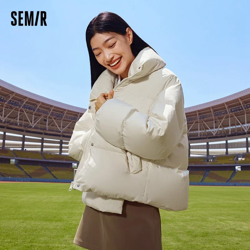 Semir-Casaco de pão de tamanho grande feminino, simples, versátil, gola alta, suave, inverno, novo, 2023