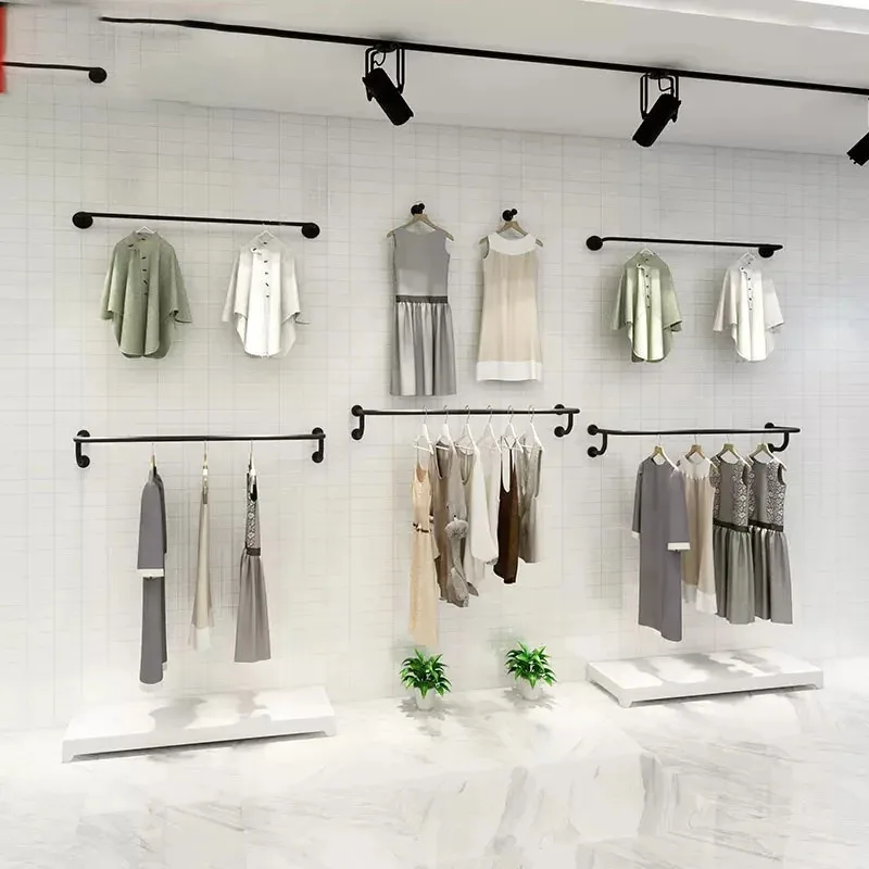 

Customize.White Wall Mounted Clothing Display Furniture Clothing Display Racks Tables Retail Garment Store Boutique Decor