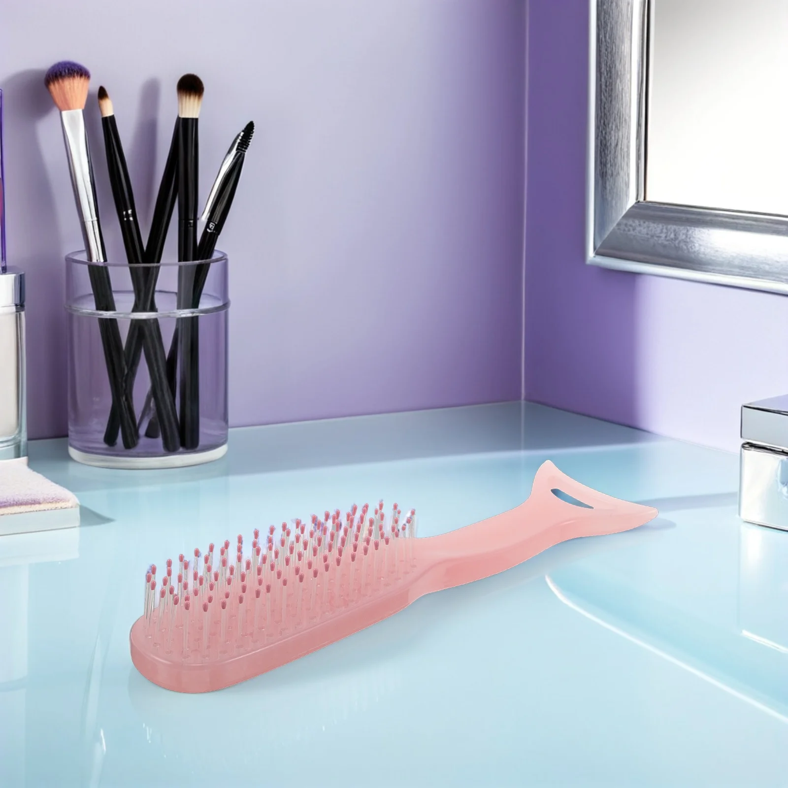 

Mermaid Detangling Comb Anti-Static Massage Scalp Hairdressing Tool Wet Women Girls Styling Pink Paddledual Use