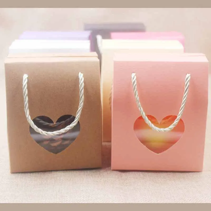 Mulit Window Colorful Handle Rope Gift Box Blank Paper Wedding/Candy/Tea/Nut/Biscuit/Gift Packaging Handle Box 8.9 * 6.7 * 10.5c