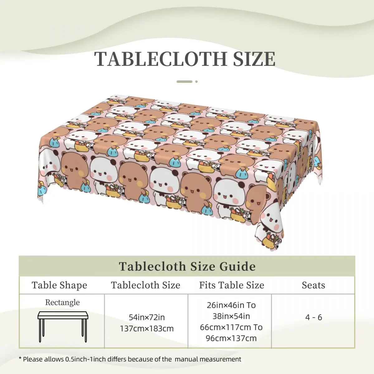 Cute Bubu And Dudu Go To Grocery Together Custom Rectangular Tablecloth Waterproof Table Cover for Dining Events Table Cloth