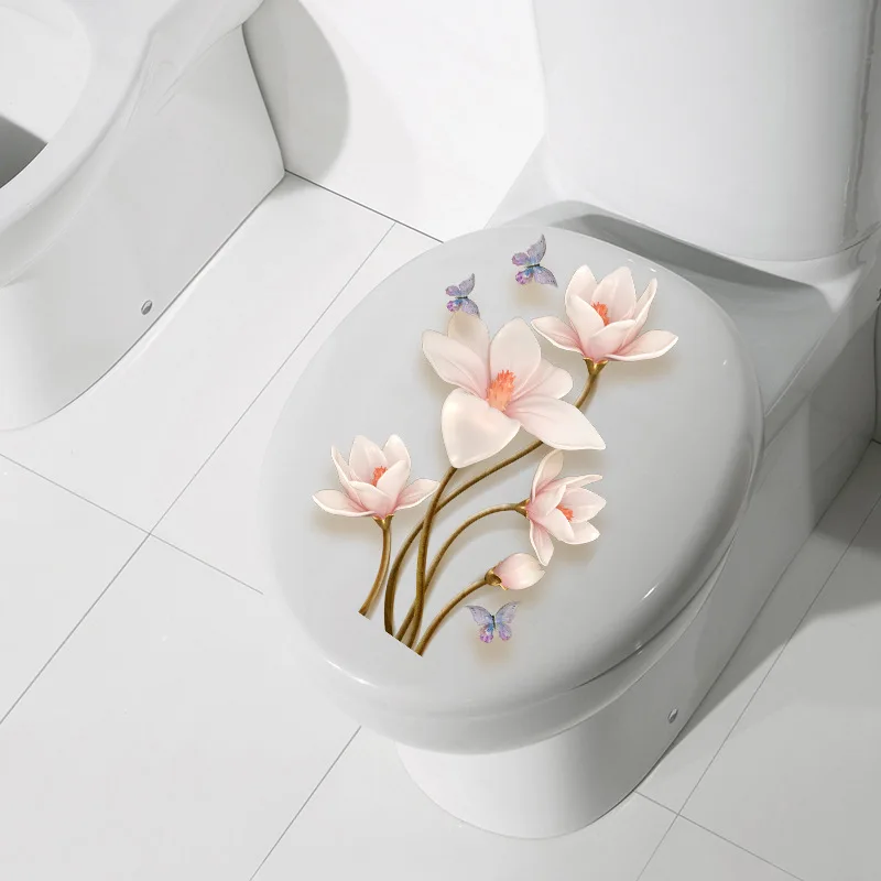 1PC Chinese Style Simple And Elegant Flower Butterfly Stickers For Bathroom,Bathroom, Waterproof  ToiletLid, Toilet Sticker