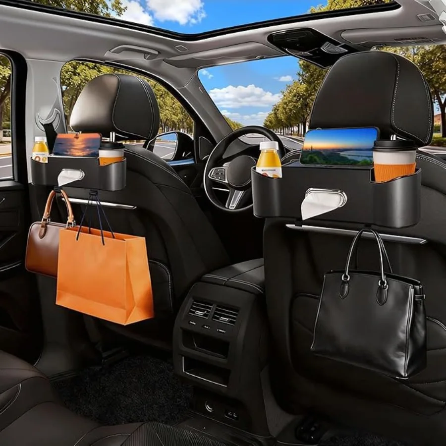 

Car Backseat Organizer for and Travelers - 4 in 1 Multifunctional Car Seat Back Storage with Cup Holder Tissue Box Snack/Handba