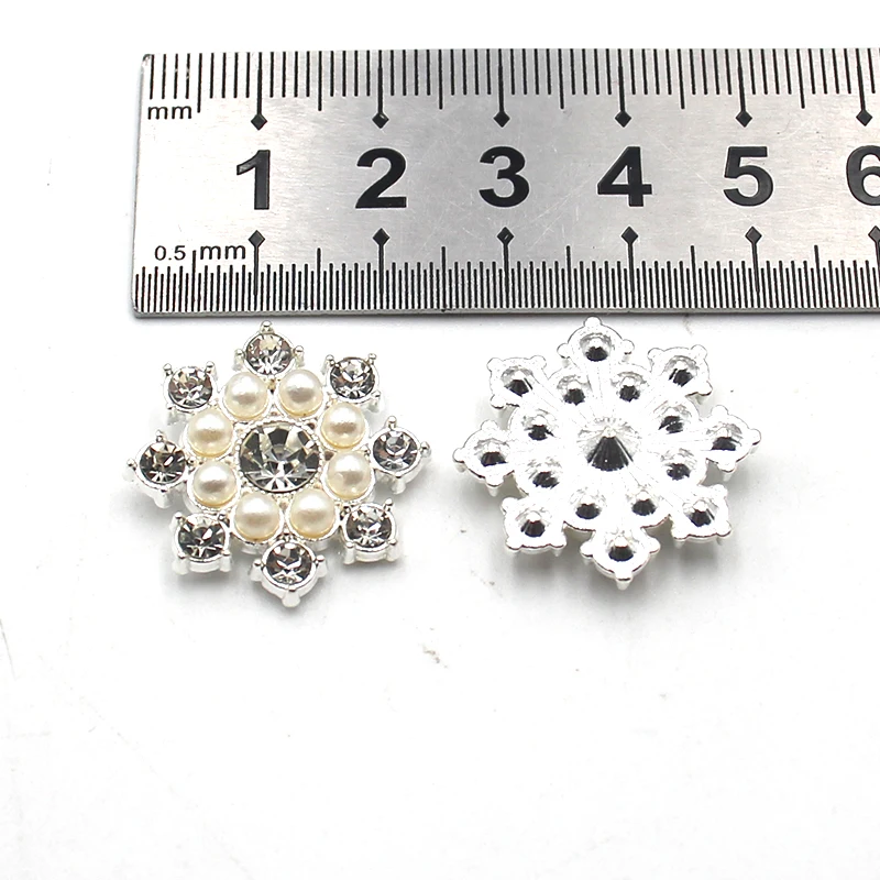 Fashion 10 Pieces 25mm Round Flower Alloy Shiny Rhinestone Pearls DIY Creative Clothing Bow Hair Accessories Jewelry Accessories