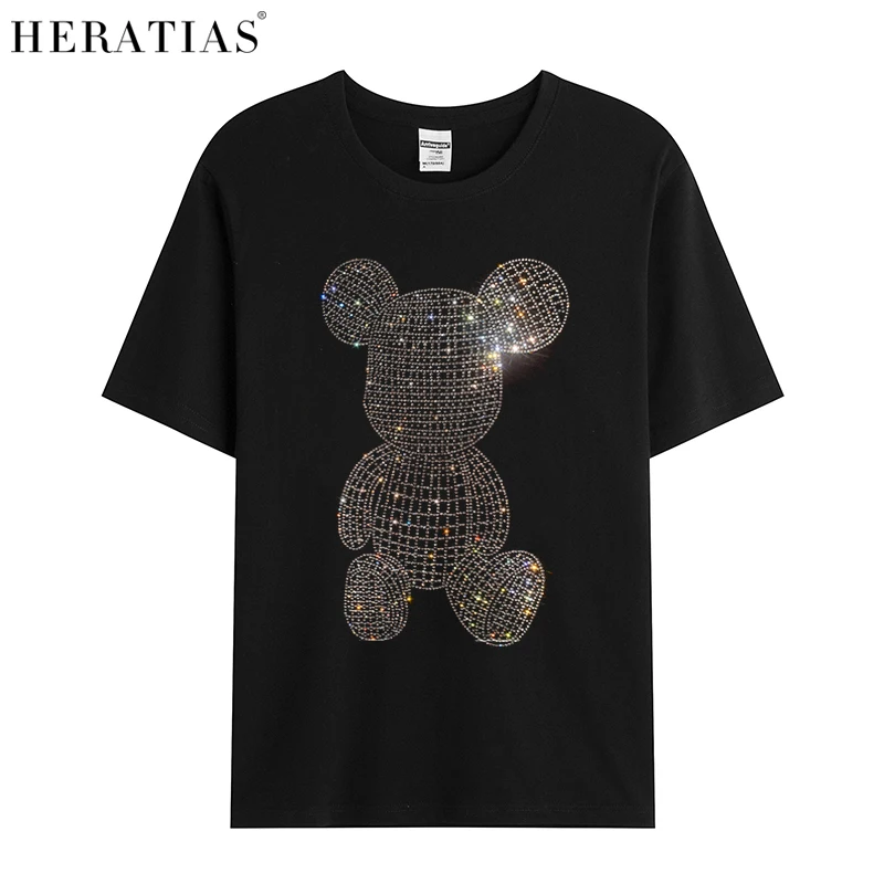 Hot sale high quality summer men's boys casual t-shirt iron drill super flash drill bear cotton soft t-shirt