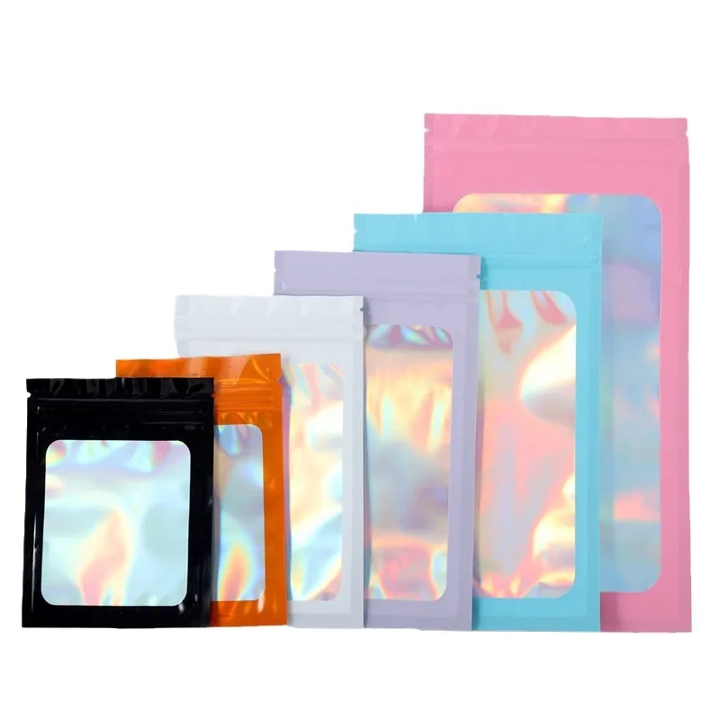 Laser Kleur Ziplock Tas Oogverblindend Glitter Kleine Sieraden Verpakking Afdichting Botzak Holografische Regenboog Aluminiumfolie Tas