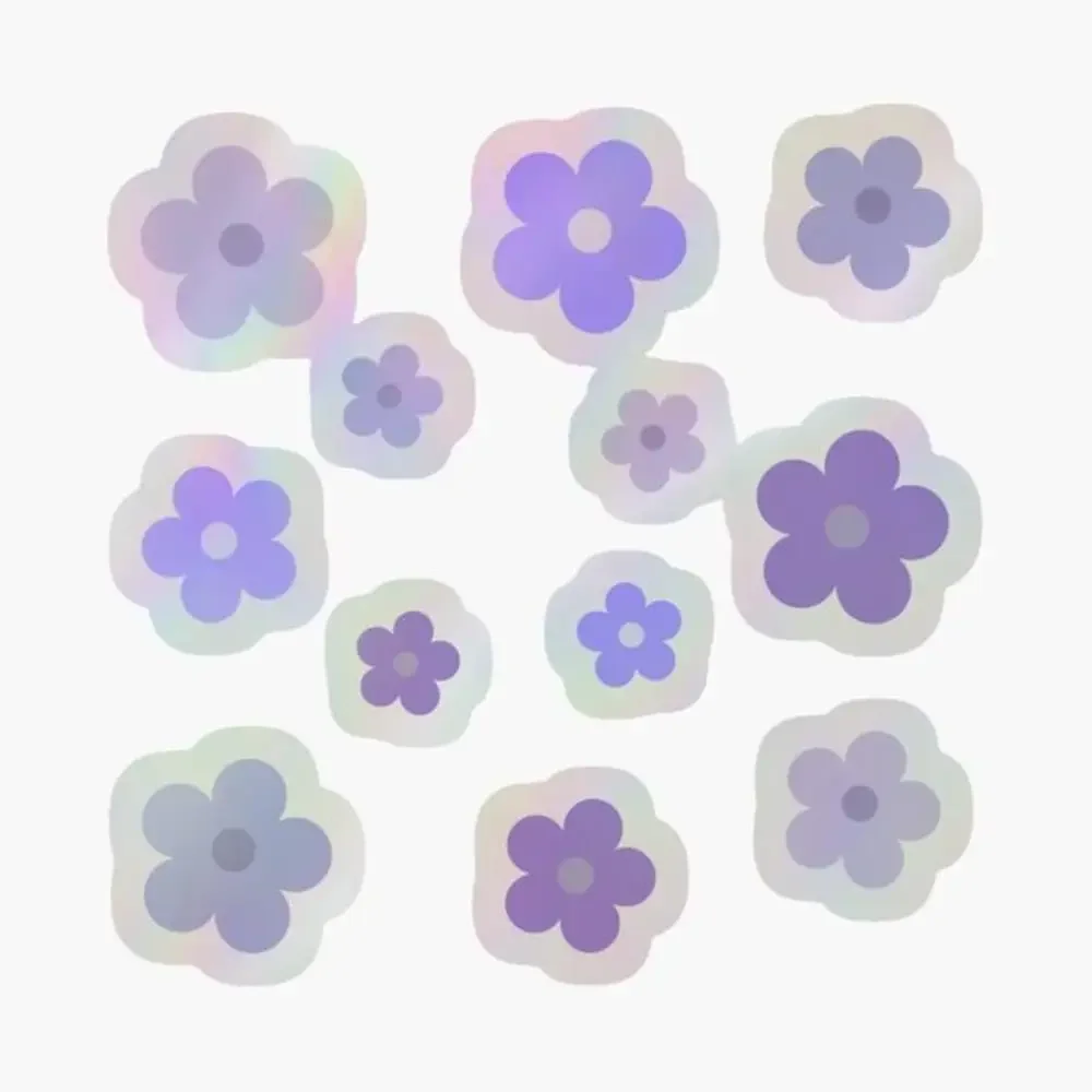 

Голографическая наклейка с фиолетовыми цветами для декора ноутбука, спальни, автомобиля, милый мультяшный арт, модный общественный чемодан